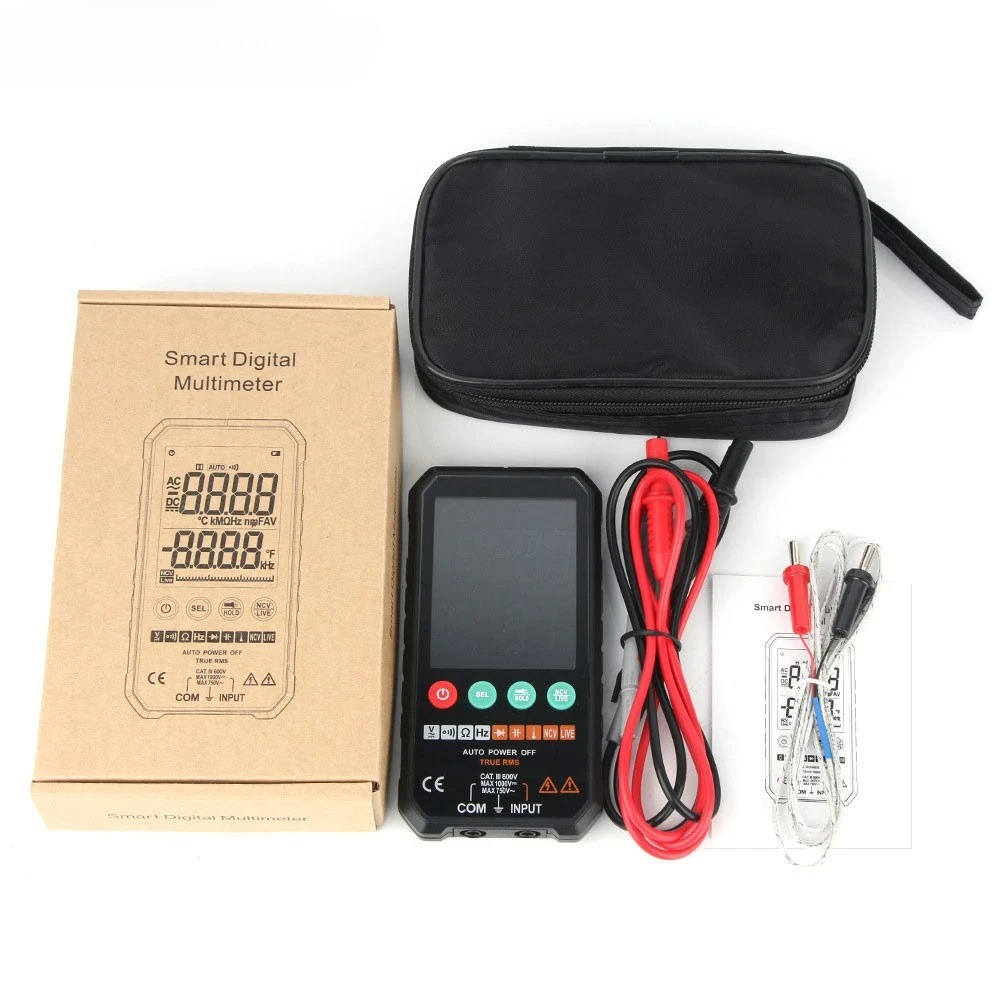 Multimeter Digital - เครื่องวัดมัลติมิเตอร์ดิจิตอลอัจฉริยะ สำหรับวัดแรงดันไฟฟ้ากระแสสลับและกระแสตรง ความต้านทาน พร้อมหัววัดอุณหภูมิสำหรับทดสอบวงจร