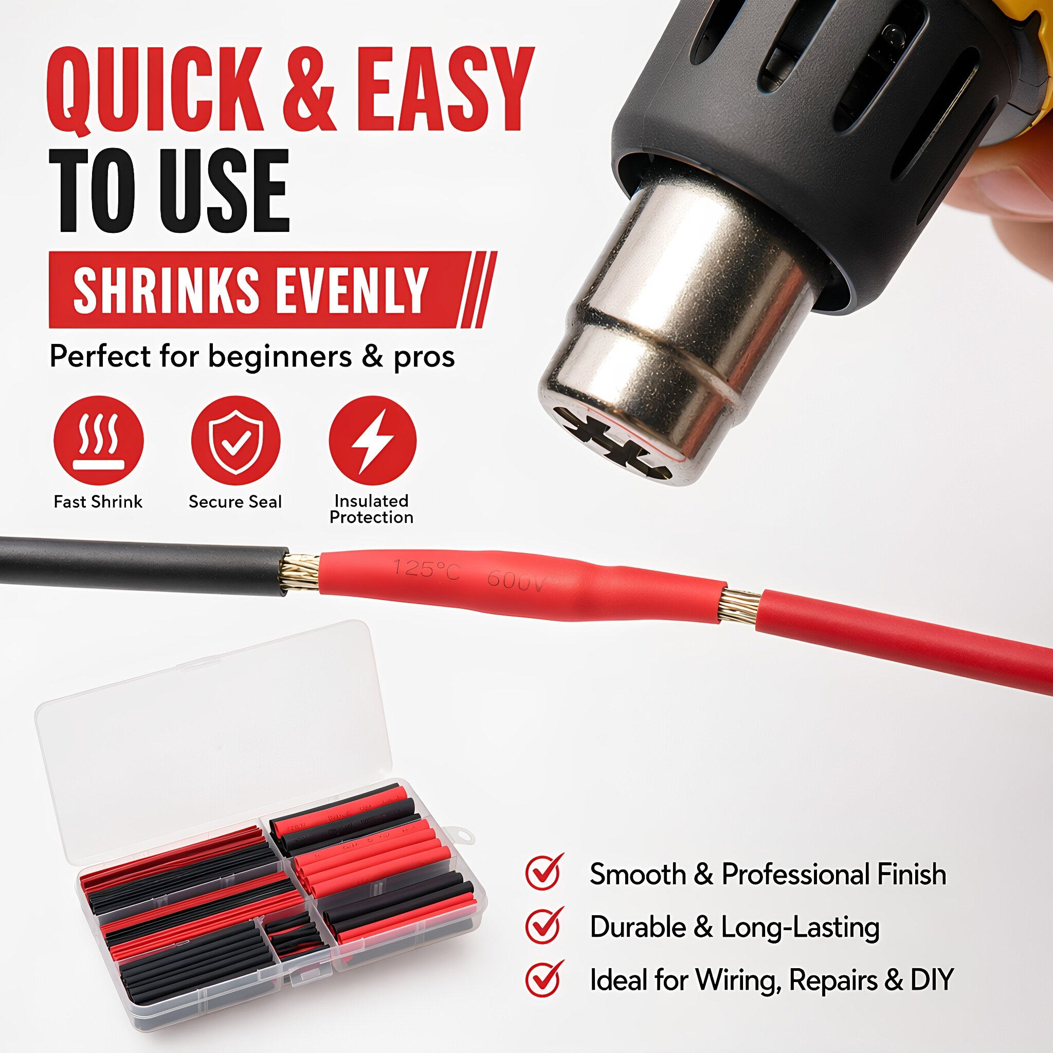 ท่อหดความร้อน 300 ชิ้น สีดำแดง - Heat Shrink Tubing บทวิจารณ์และราคา